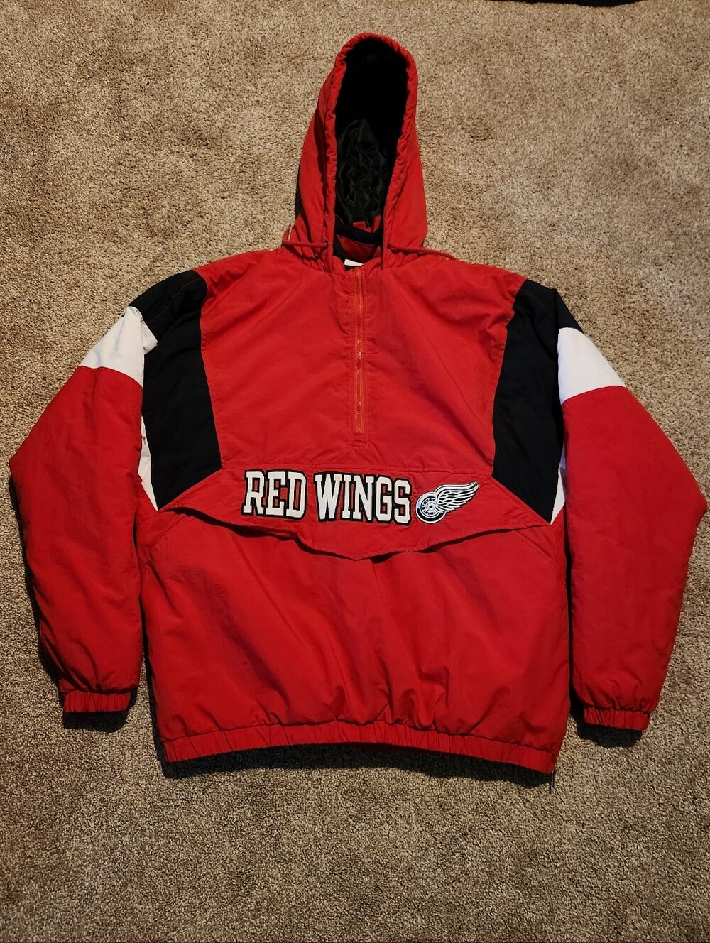 Detroit Red Wings Vintage 90's 1/4 Zip Pullover Hooded Jacket Size Medium NHL